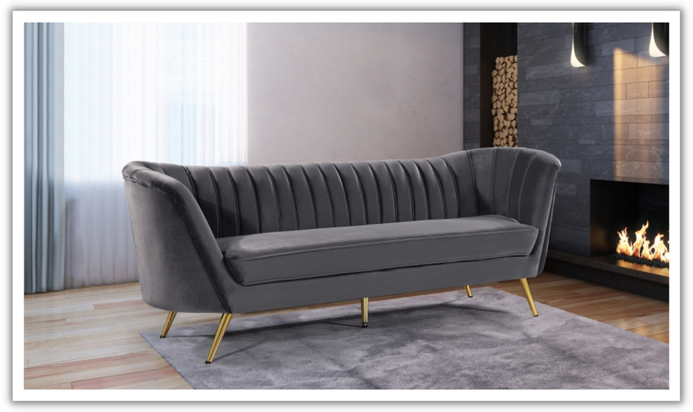 Meridian Furniture Margo 3-Seater Velvet Fabric Upholstered Sofa-Jennifer Furnituer