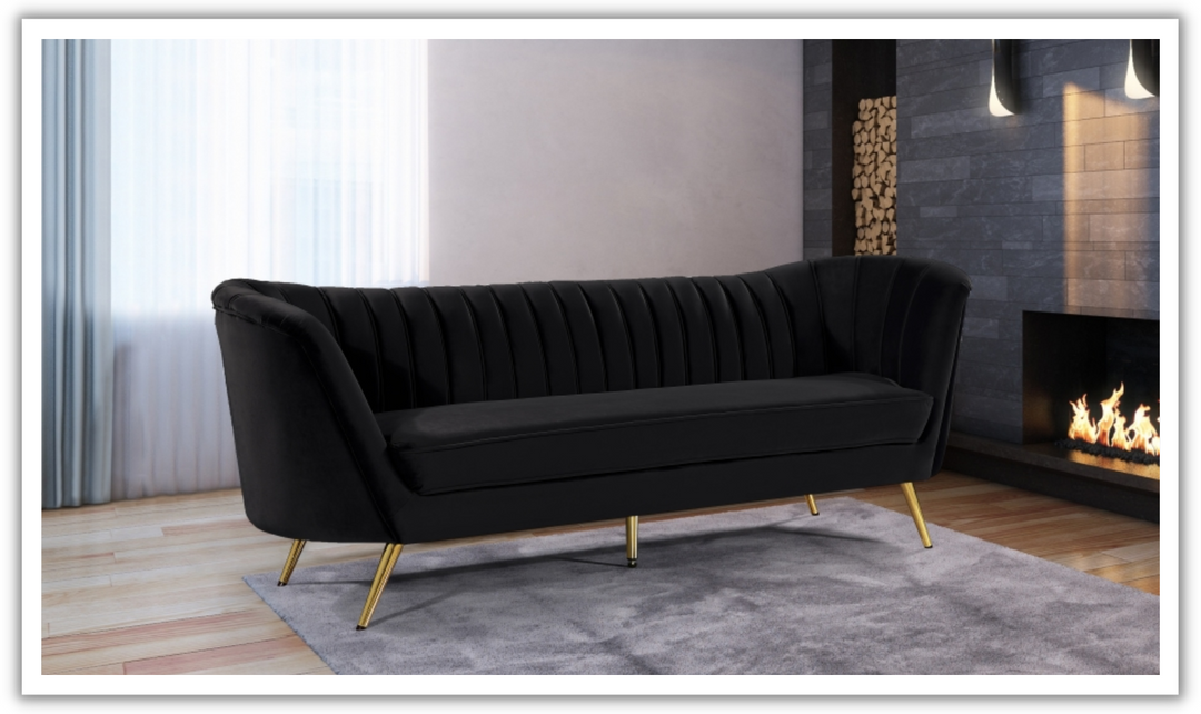Meridian Furniture Margo 3-Seater Velvet Fabric Upholstered Sofa-Jennifer Furnituer