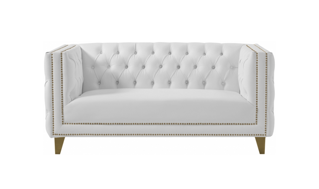 Meridian  Furniture Michelle White Vegan Leather Upholstered Loveseat Sofa-Jennifer Furniture