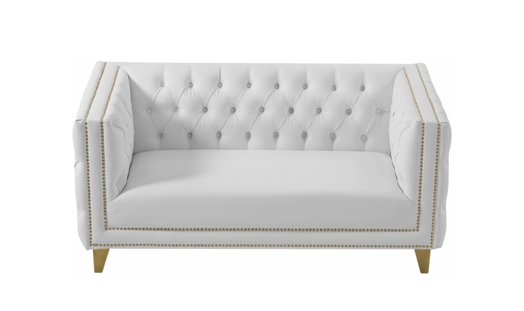 Meridian  Furniture Michelle White Vegan Leather Upholstered Loveseat Sofa-Jennifer Furniture