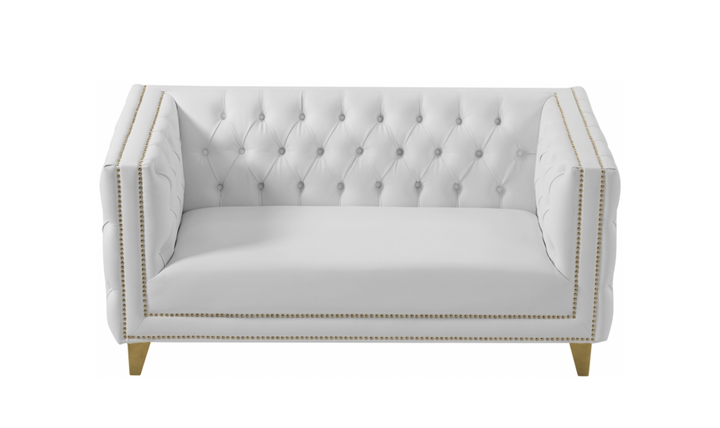 Meridian  Furniture Michelle White Vegan Leather Upholstered Loveseat Sofa-Jennifer Furniture