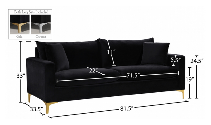 Meridian Furniture Naomi 3-Seater Velvet Upholstered Sofa