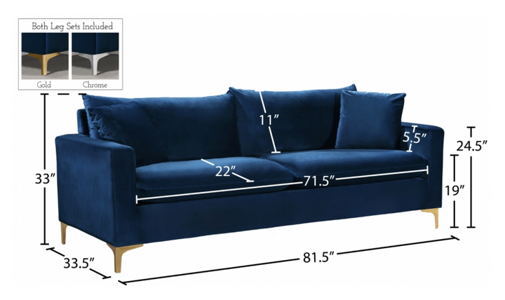 Meridian Furniture Naomi Velvet Upholstered Sofa-Jennifer Furniture