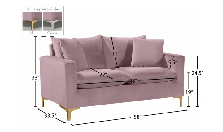 Meridian Furniture Naomi 58" Velvet Upholstered Loveseat