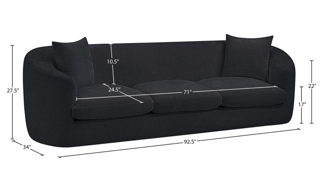 Meridian Furniture Penelope 3-Seater Chenille Fabric Upholstered Sofa