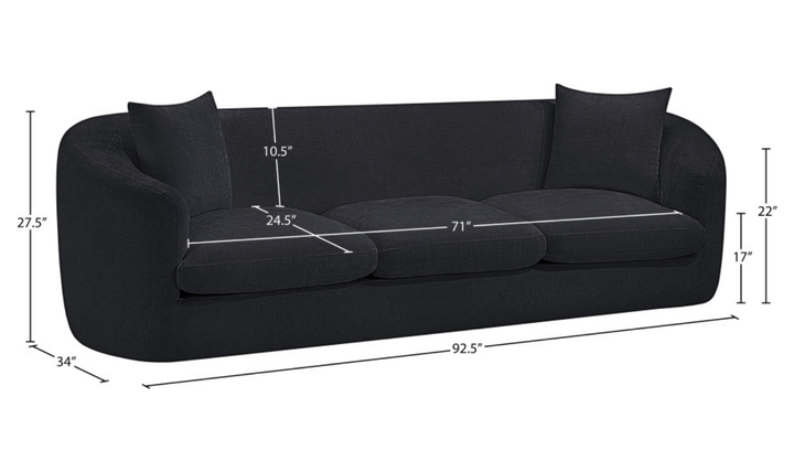 Meridian Furniture Penelope 3-Seater Chenille Fabric Upholstered Sofa