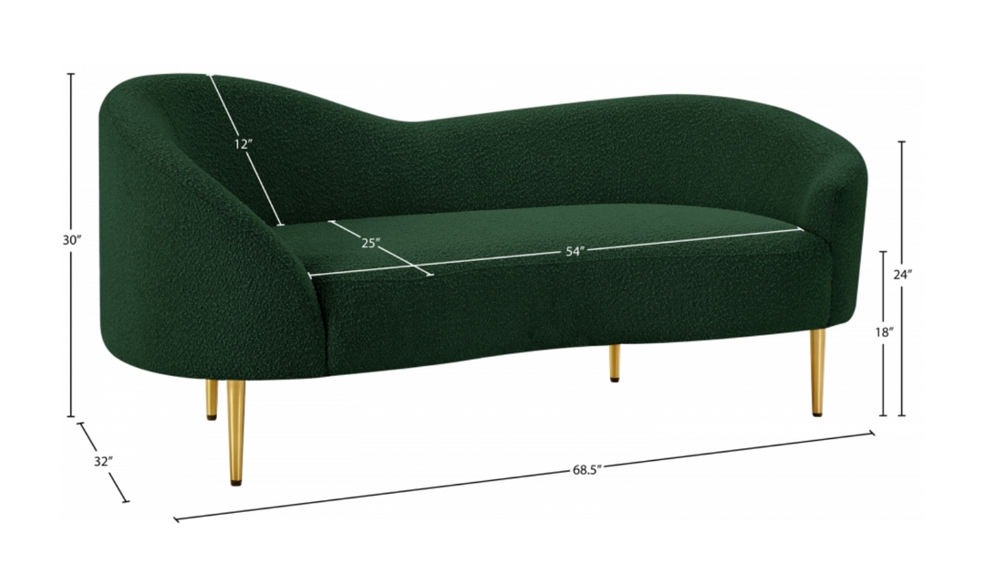 Meridian Furniture Ritz Boucle Fabric Loveseat with Gold Metal Legs