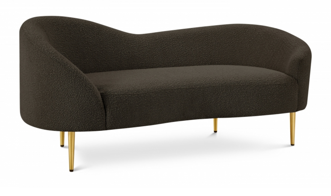Meridian Furniture Ritz Boucle Fabric Loveseat with Gold Metal Legs