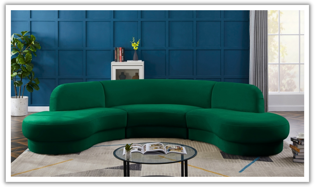 Meridian Furniture Rosa Velvet Upholstered 3pc.-Sectional Sofa-Jennifer Furniture