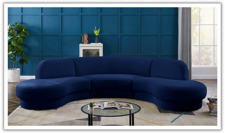 Meridian Furniture Rosa Velvet Upholstered 3pc.-Sectional Sofa-Jennifer Furniture