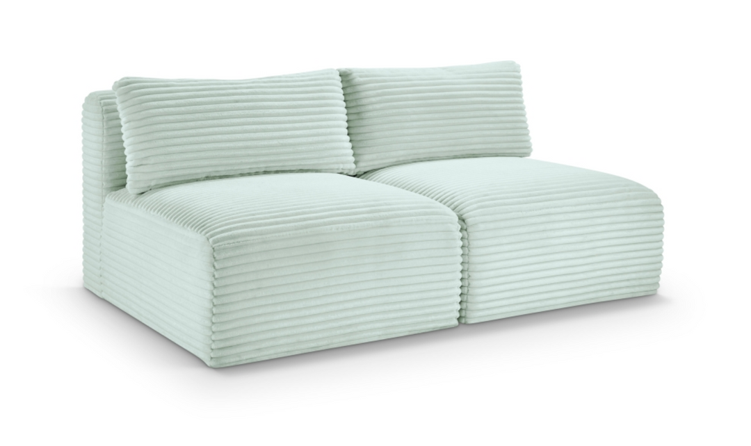 Meridian Furniture Shaggy 62" Corduroy Performance Fabric Upholstered Armless Modular Loveseat-Jennifer Furniture