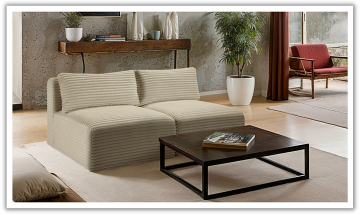 Meridian Furniture Shaggy 62" Corduroy Performance Fabric Upholstered Armless Modular Loveseat-Jennifer Furniture