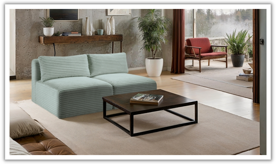Meridian Furniture Shaggy 62" Corduroy Performance Fabric Upholstered Armless Modular Loveseat-Jennifer Furniture