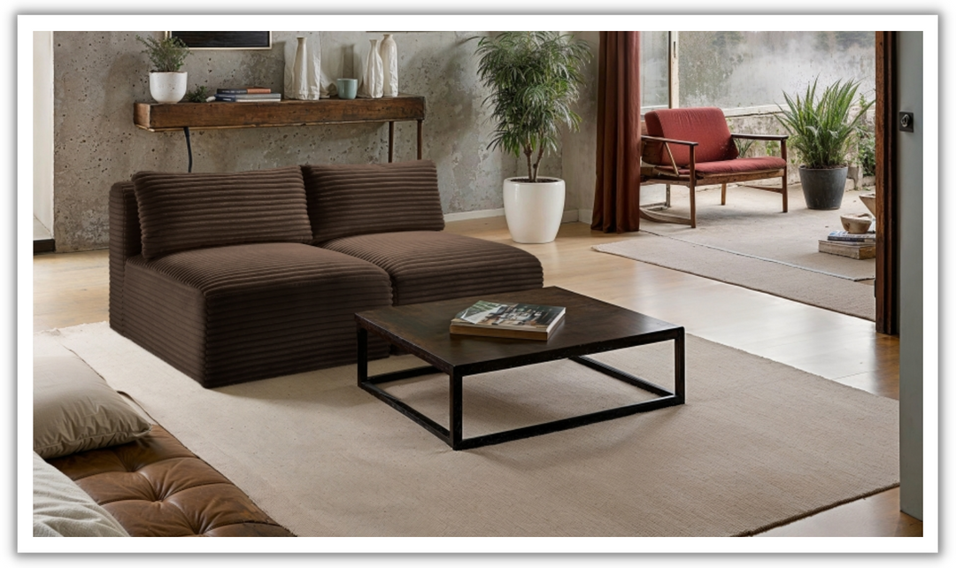 Meridian Furniture Shaggy 62" Corduroy Performance Fabric Upholstered Armless Modular Loveseat-Jennifer Furniture