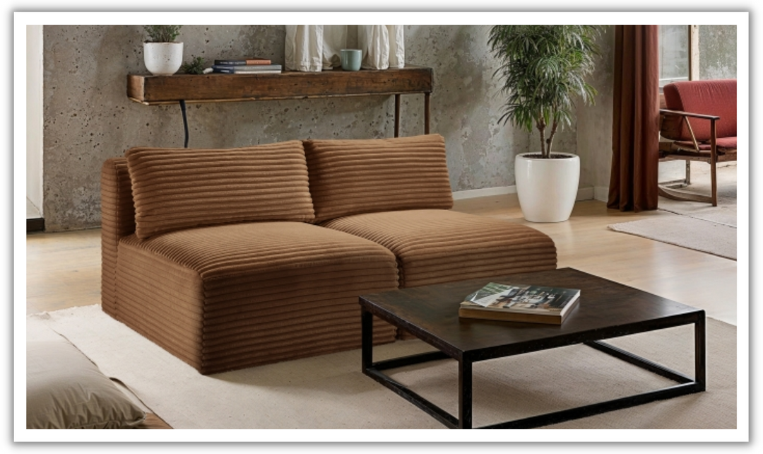 Meridian Furniture Shaggy 62" Corduroy Performance Fabric Upholstered Armless Modular Loveseat-Jennifer Furniture