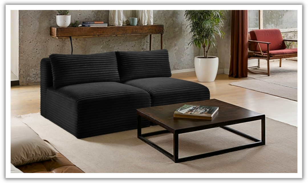 Meridian Furniture Shaggy 62" Corduroy Performance Fabric Upholstered Armless Modular Loveseat-Jennifer Furniture