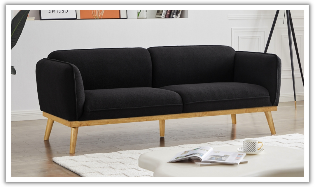 Meridian Nolita  Black Boucle Fabric Upholstered Sofa-Jennifer Furniture
