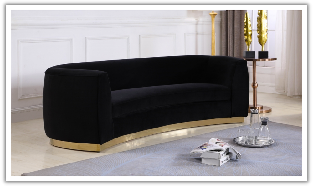 Meridian Furniture Julian Velvet Upholstered Sofa with Two Base Types-Jennifer Furniture