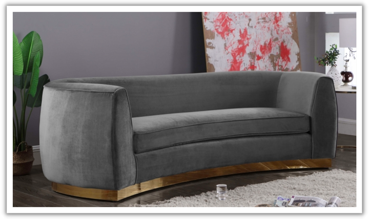 Meridian Furniture Julian Velvet Upholstered Sofa with Two Base Types-Jennifer Furniture