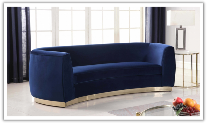 Meridian Furniture Julian Velvet Upholstered Sofa with Two Base Types-Jennifer Furniture