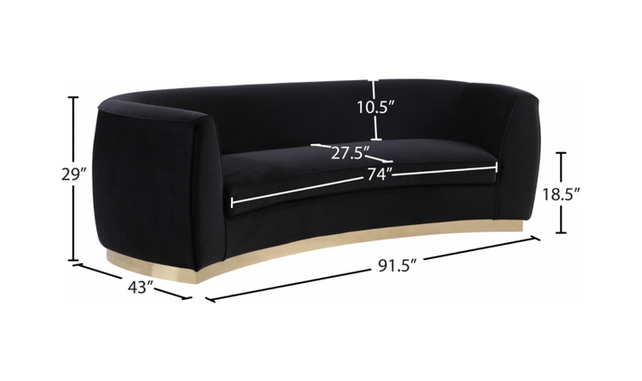 Meridian Furniture Julian Velvet Upholstered Sofa with Two Base Types-Jennifer Furniture