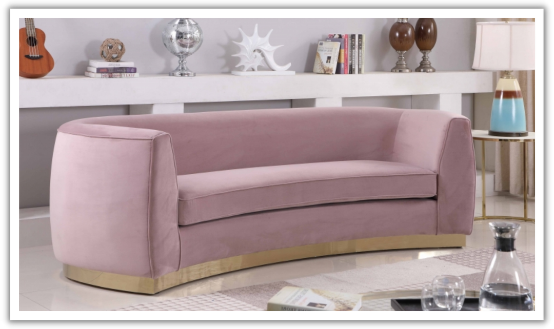 Meridian Furniture Julian Velvet Upholstered Sofa with Two Base Types-Jennifer Furniture