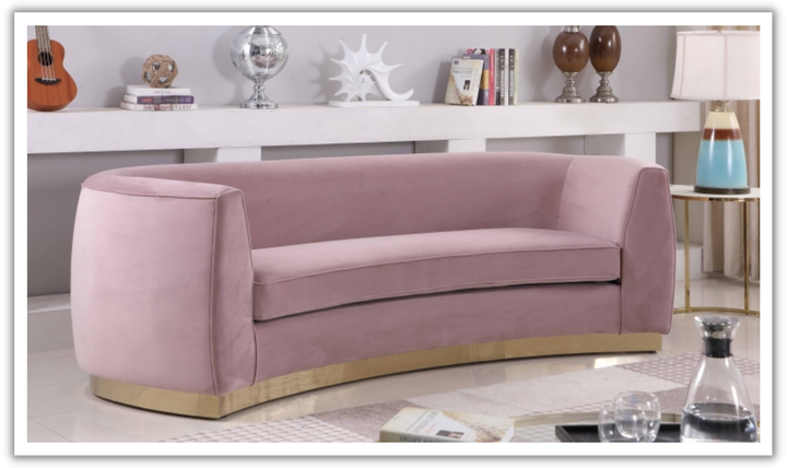Meridian Furniture Julian Velvet Upholstered Sofa with Two Base Types-Jennifer Furniture