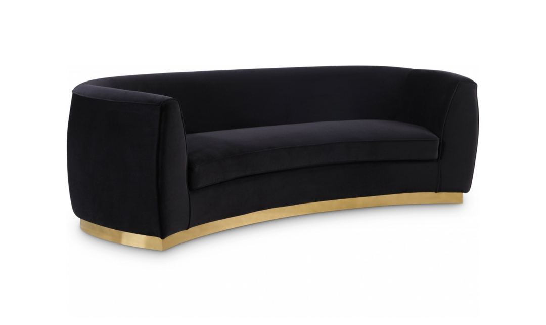 Meridian Furniture Julian Velvet Upholstered Sofa with Two Base Types