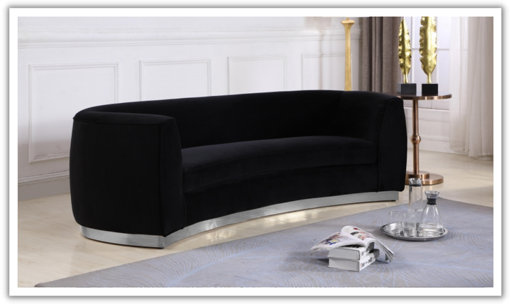 Meridian Furniture Julian Velvet Upholstered Sofa with Two Base Types-Jennifer Furniture