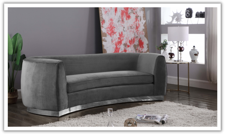Meridian Furniture Julian Velvet Upholstered Sofa with Two Base Types-Jennifer Furniture