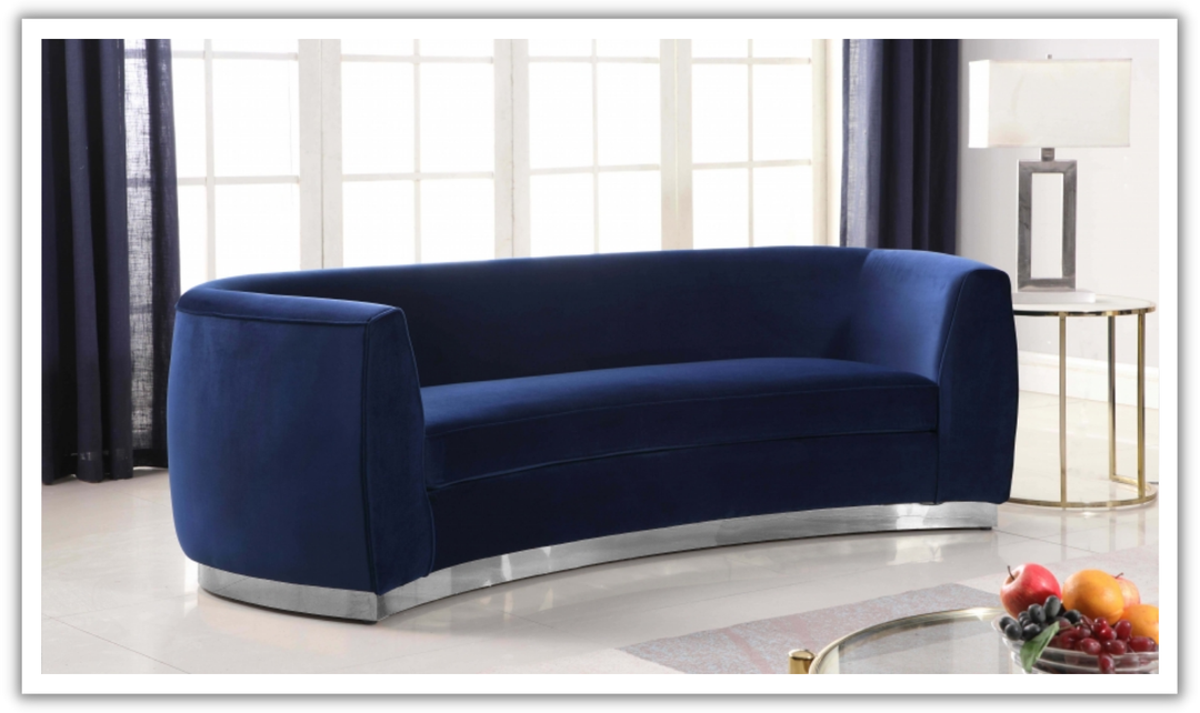 Meridian Furniture Julian Velvet Upholstered Sofa with Two Base Types-Jennifer Furniture