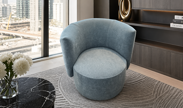 Calia Italia Milla Fabric Swivel Accent Chair in Barrel Design