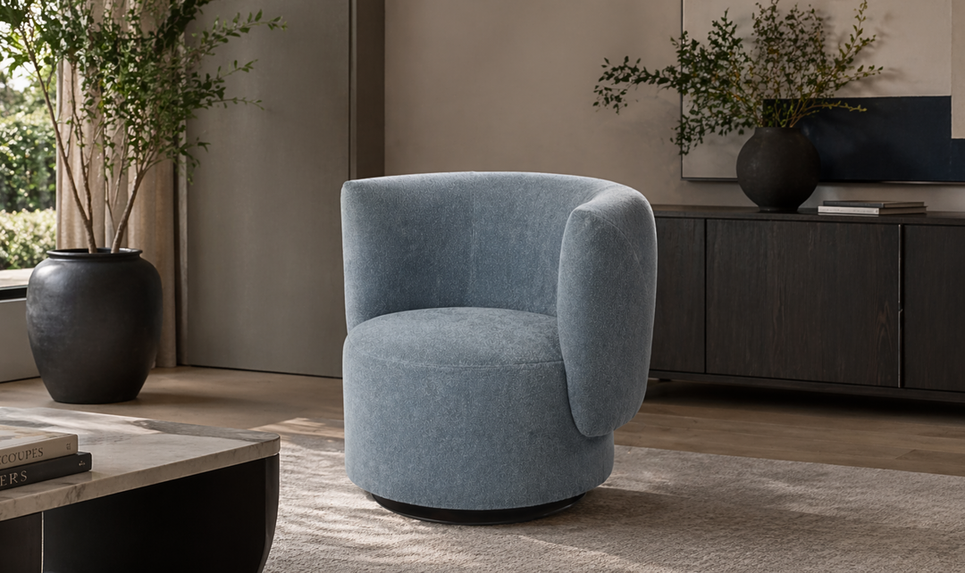 Calia Italia Milla Fabric Swivel Accent Chair in Barrel Design-Jennifer Furniture