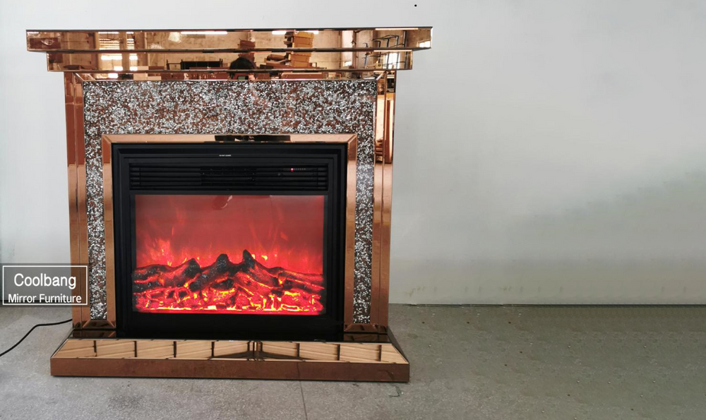 Modern Design Diamond Crushed Mirrored Fireplace