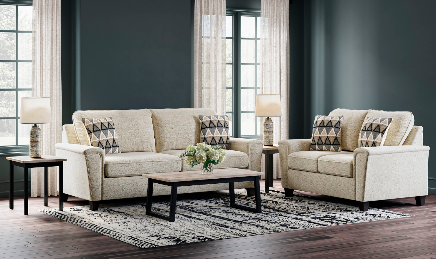 Modern Heritage Abinger 2 Piece Fabric Living Room Set (Sofa + Loveseat)