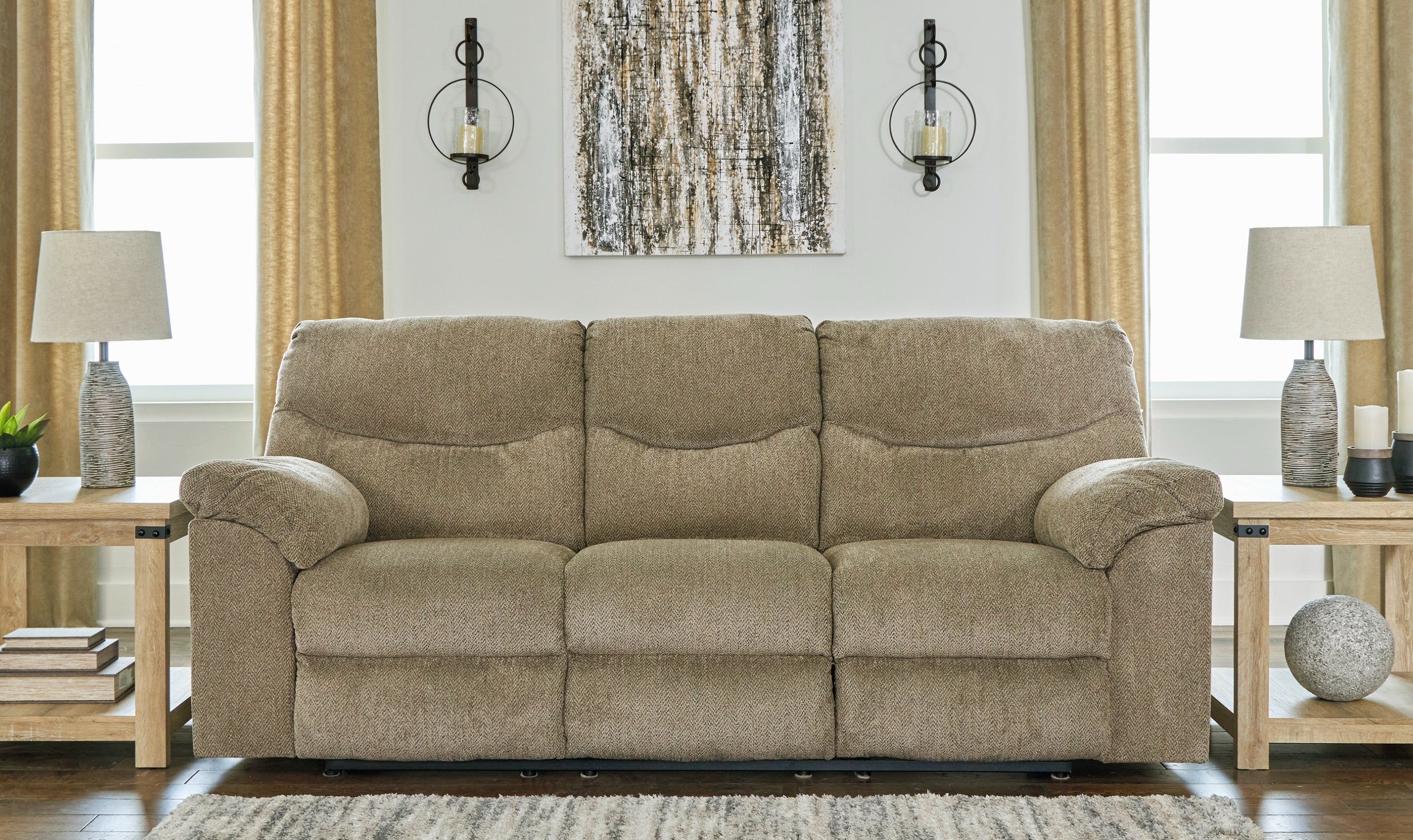 Modern Heritage Alphons 3-Seater Pull-Tab Fabric Reclining Motion Sofa-Jennifer Furniture