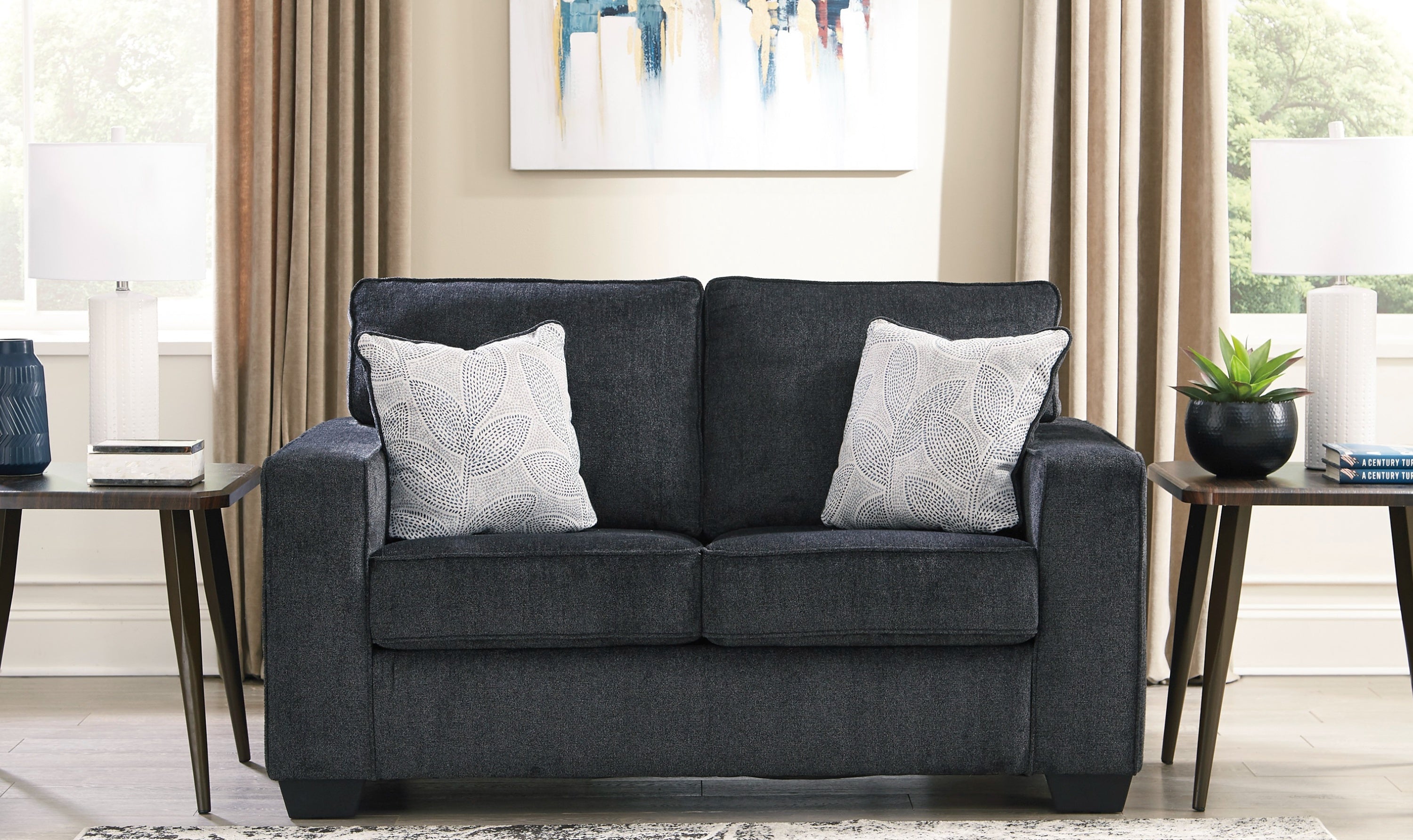 Modern Heritage Altari Stationary Fabric Loveseat with 2 Pillows-Jennifer Furniture