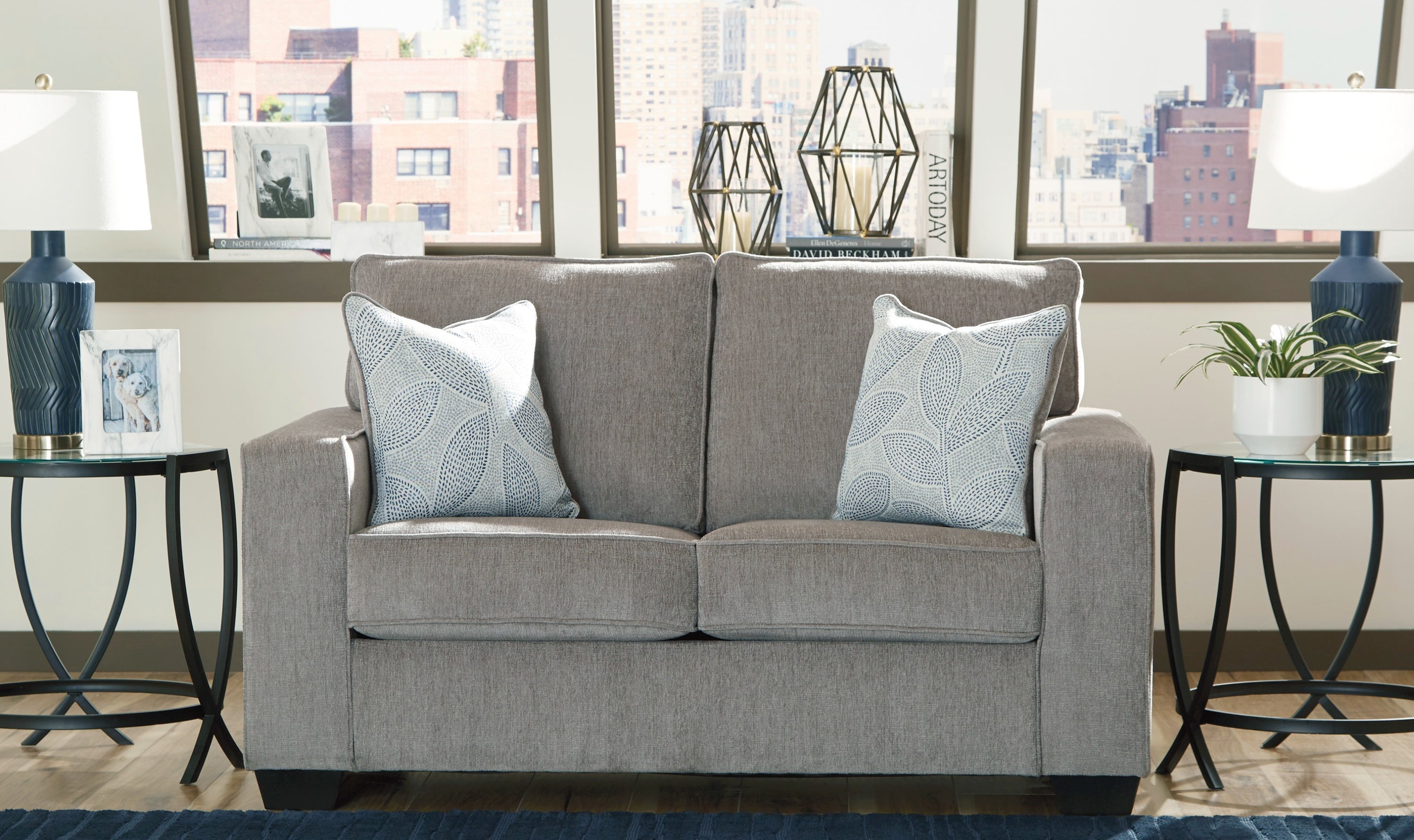 Modern Heritage Altari Stationary Fabric Loveseat with 2 Pillows-Jennifer Furniture