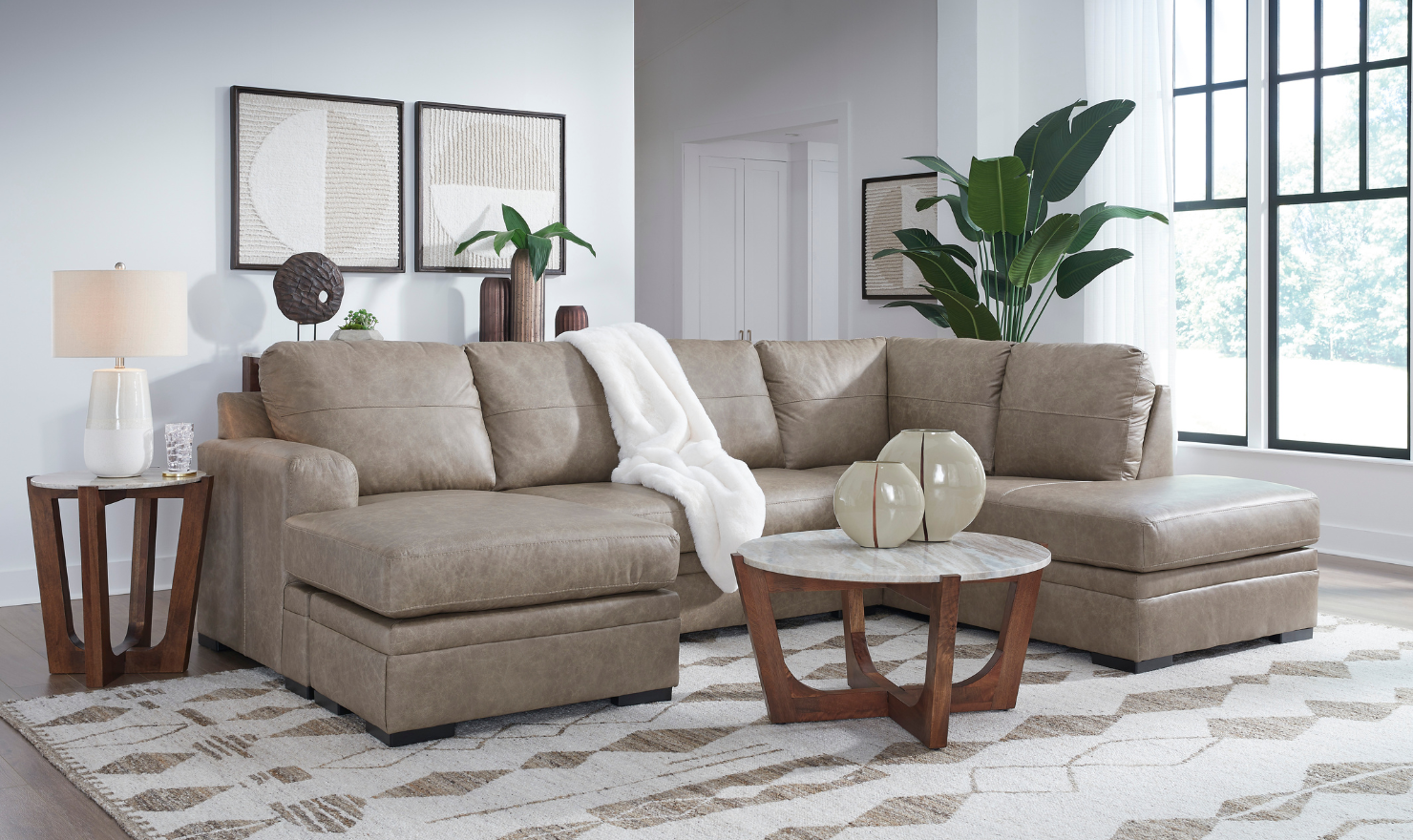 Modern Heritage Amuleto 2-Piece Brown Leather Sectional with Chaise