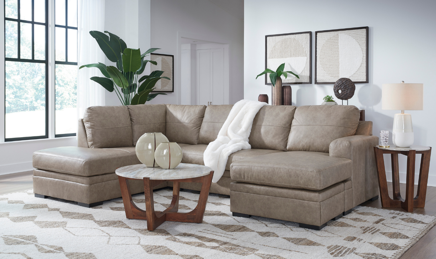 Modern Heritage Amuleto 2-Piece Brown Leather Sectional with Chaise