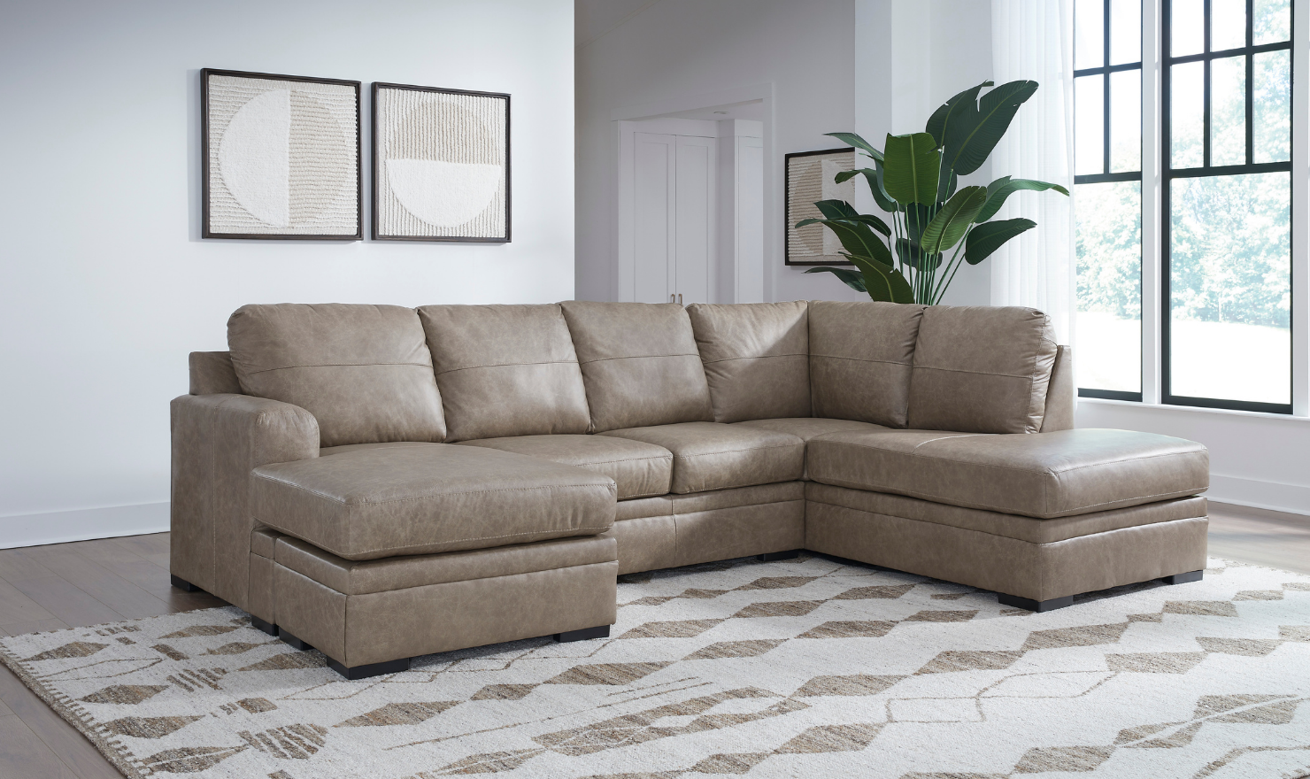 Modern Heritage Amuleto 2-Piece Brown Leather Sectional with Chaise