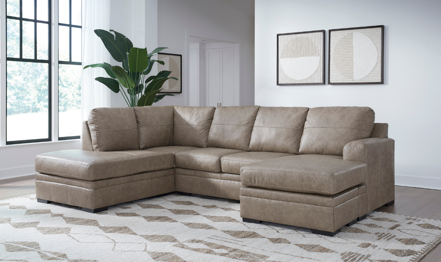 Modern Heritage Amuleto 2-Piece Brown Leather Sectional with Chaise