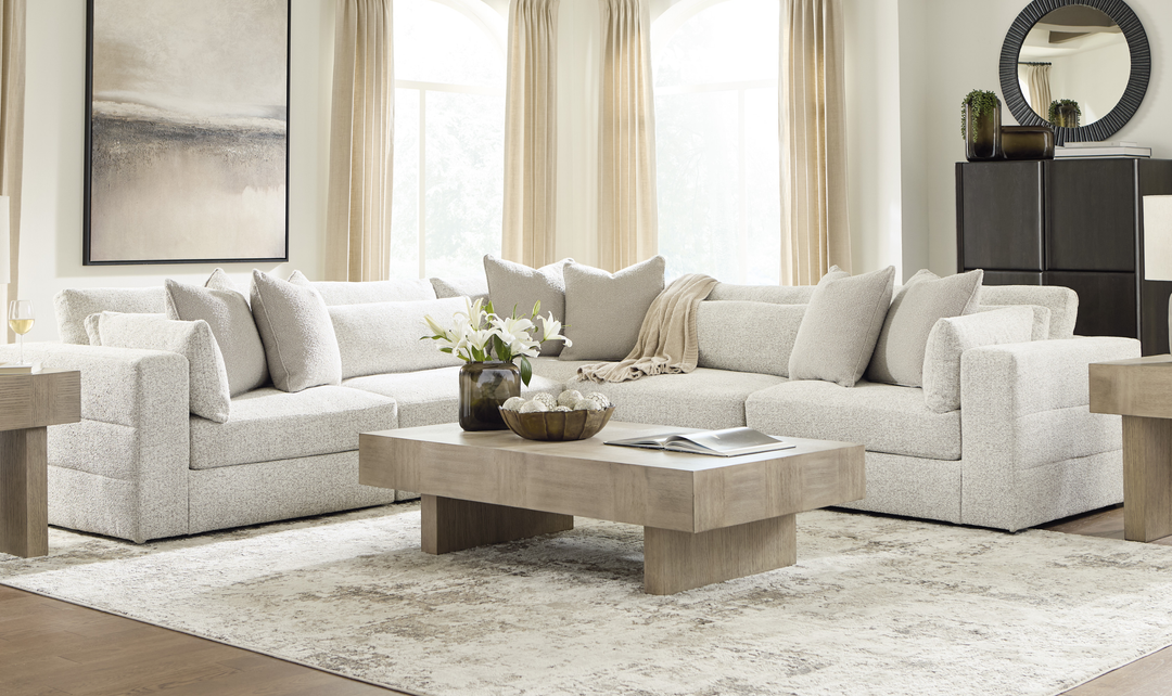 Modern Heritage Ashbourne Estate Fabric 5-Piece Sectional Sofa With Bolster Pillows - Jennifer Furniture