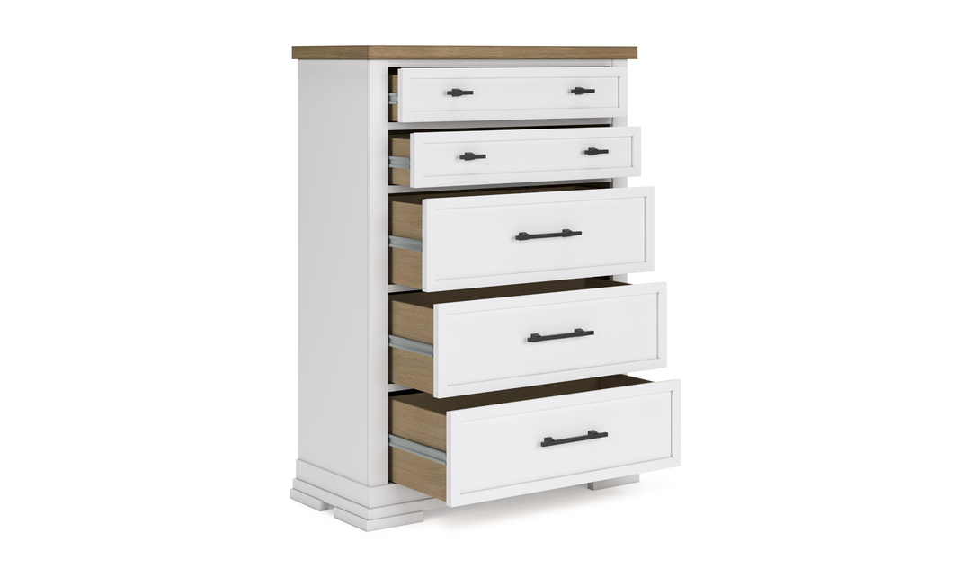 Modern Heritage Ashbryn Five Drawer Wooden Chest in Two-Tone Design