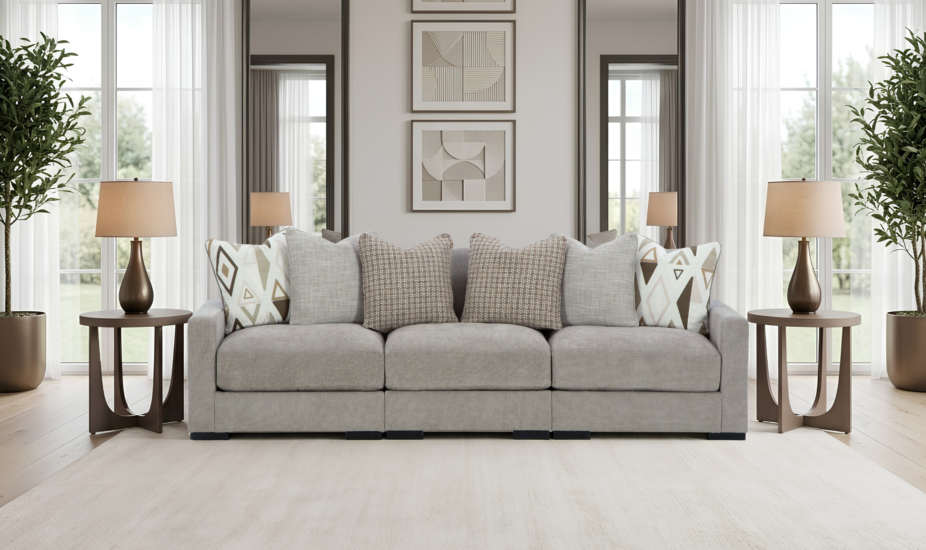 Modern Heritage Aslan Court 3-Pieces Gray Fabric Modular Sofa-Jennifer Furniture