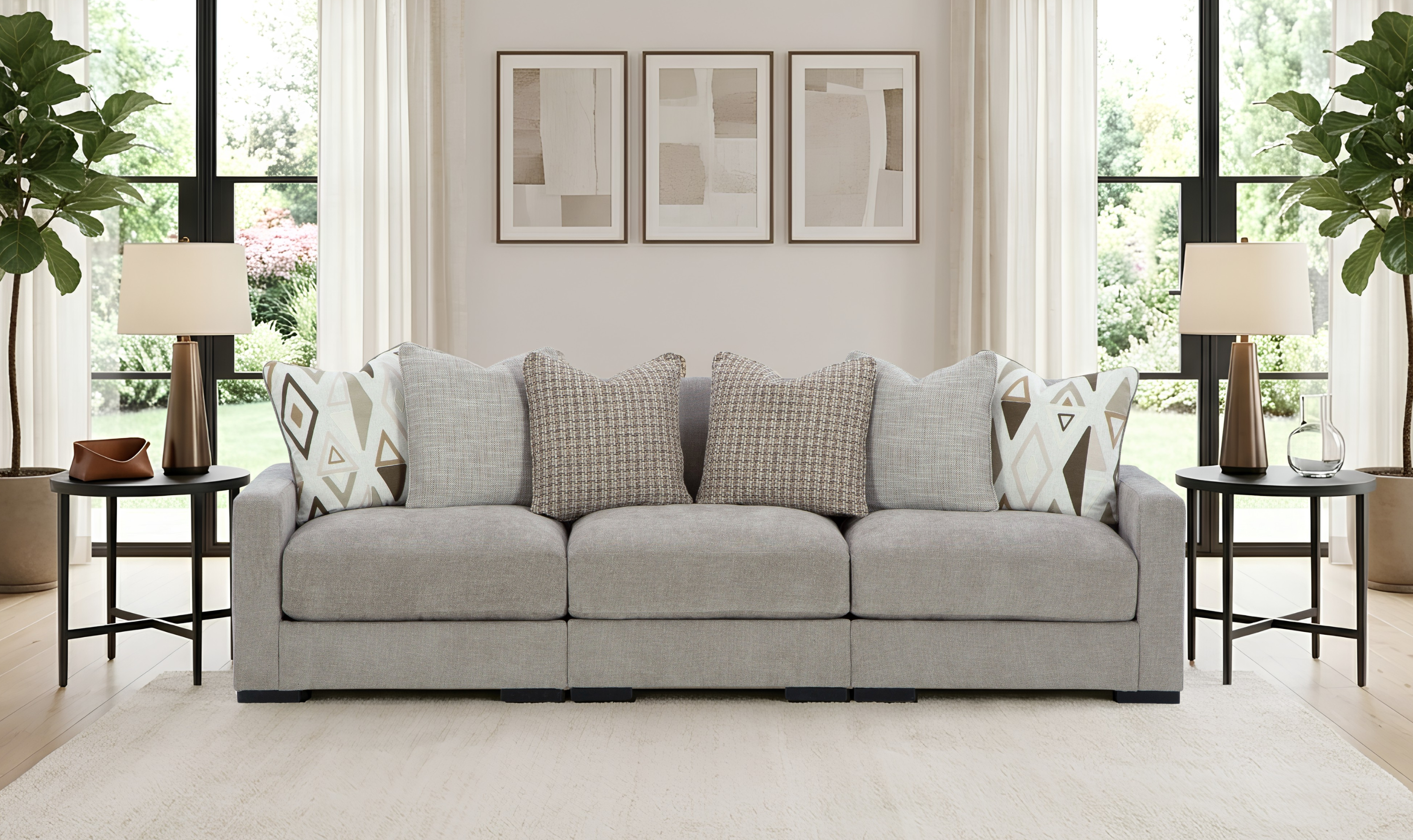 Modern Heritage Aslan Court 3-Pieces Gray Fabric Modular Sofa-Jennifer Furniture