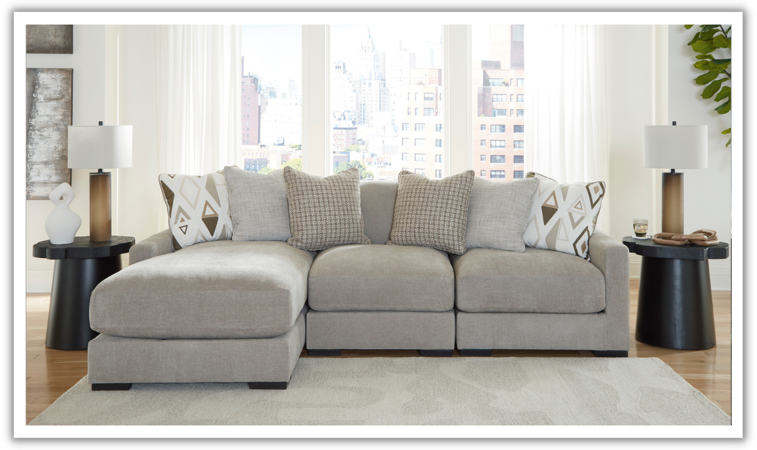 Modern Heritage Aslan Court Pebble Gray Fabric 3-Piece Sofa Sectional With Chaise - Jennifer furniture