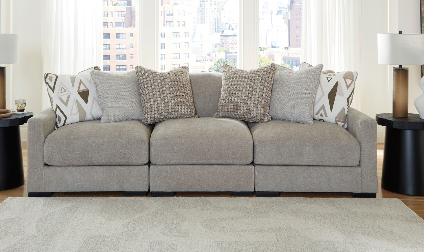 Modern Heritage Aslan Court Pebble Gray Fabric 3-Piece Sofa