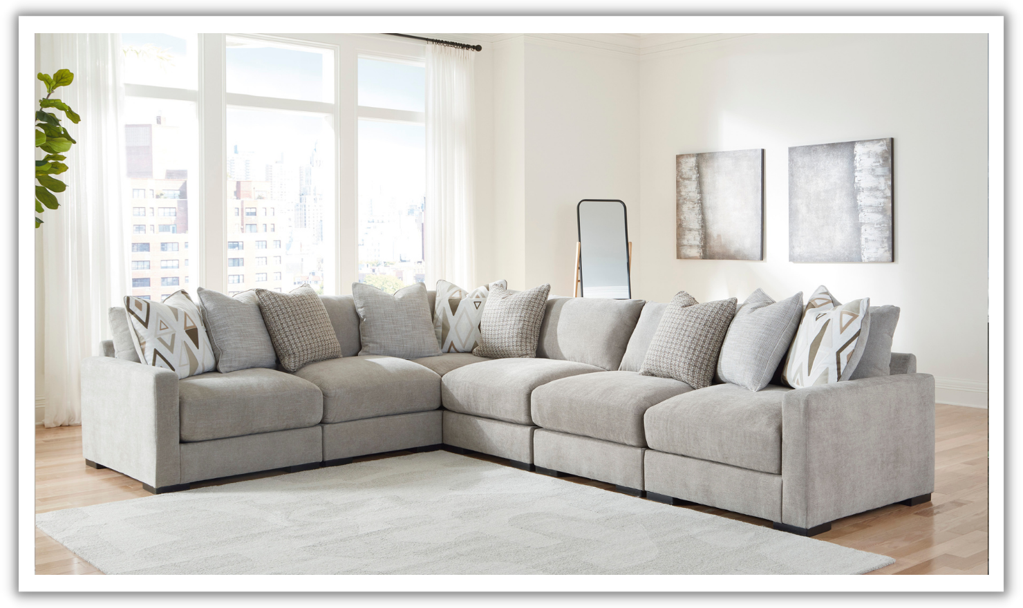 Modern Heritage Aslan Court Pebble Gray Fabric Sectional Sofa