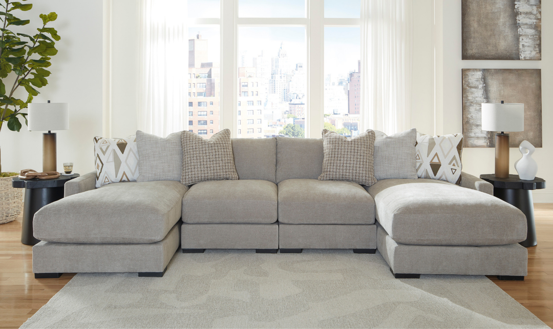 Modern Heritage Aslan Court Pebble Gray Fabric Sectional Sofa